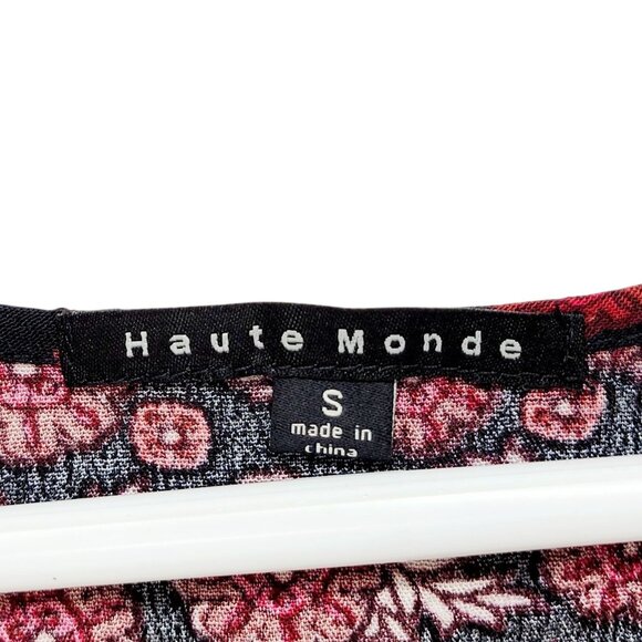 Haute Monde Floral Boho Blouse Black & Red Long Sleeve Size Small - Picture 3 of 11